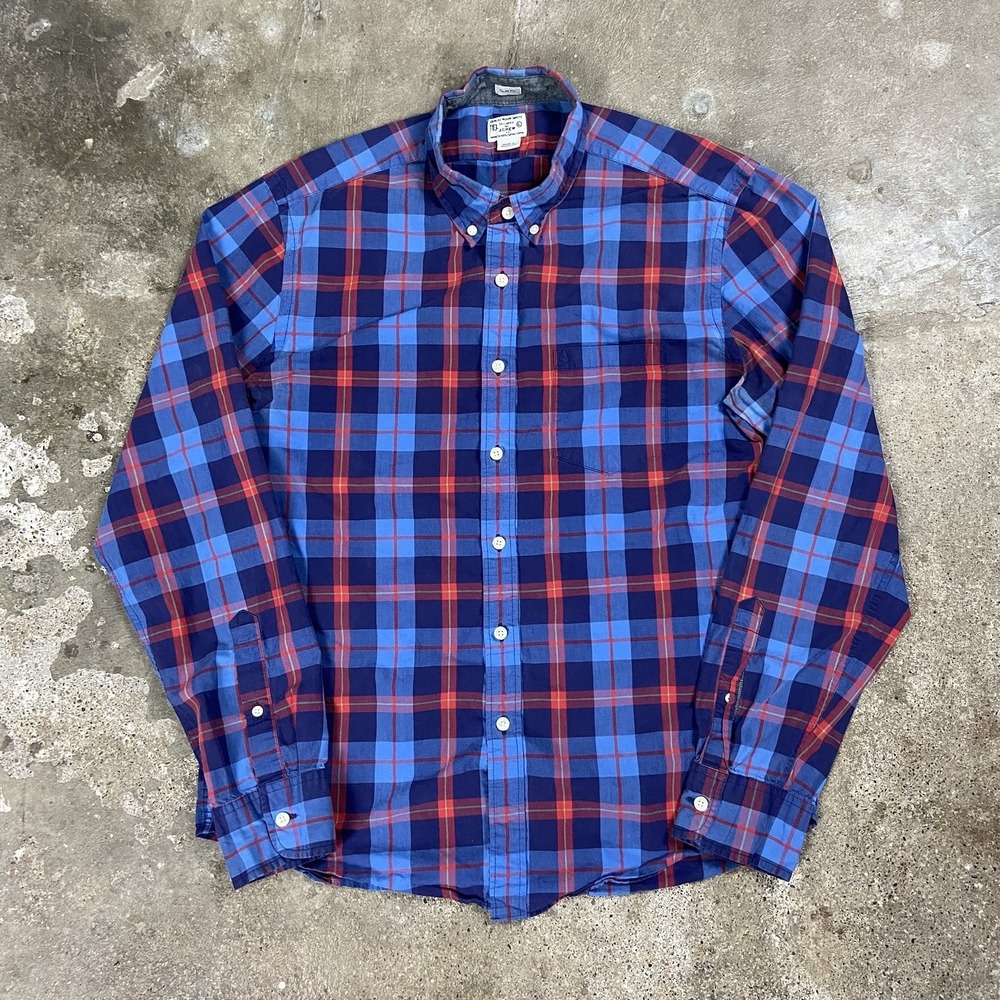 J.Crew Button Down Shirt Size Large Blue Red Plaid Long Sleeve